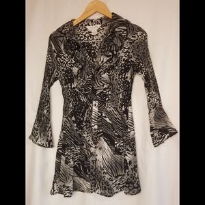 Allison Taylor Black and White Animal Print Blouse. Size Small